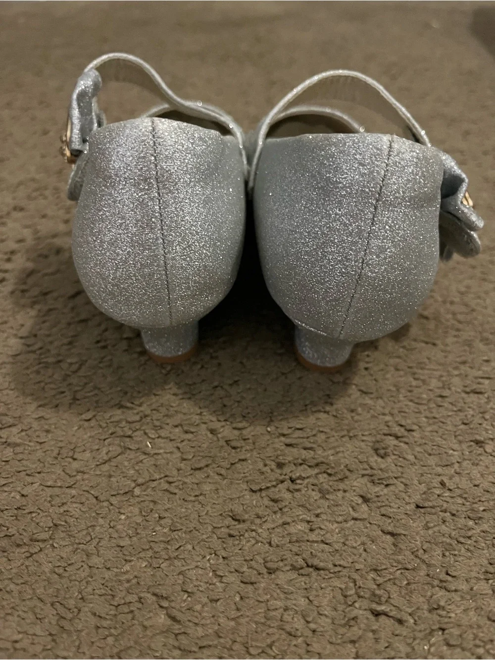 Dufannie Girls Sparkle Silver Mary Jane Dress Shoes with Bow Accent